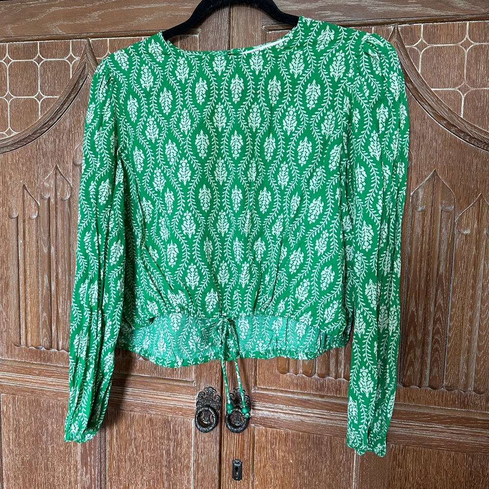 Zara green cotton print tie crop top